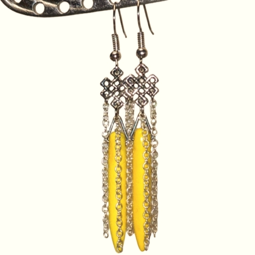 Handmade Silver Plated Celtic Knot Chains & Howlite Dagger Bead Dangle Earrings